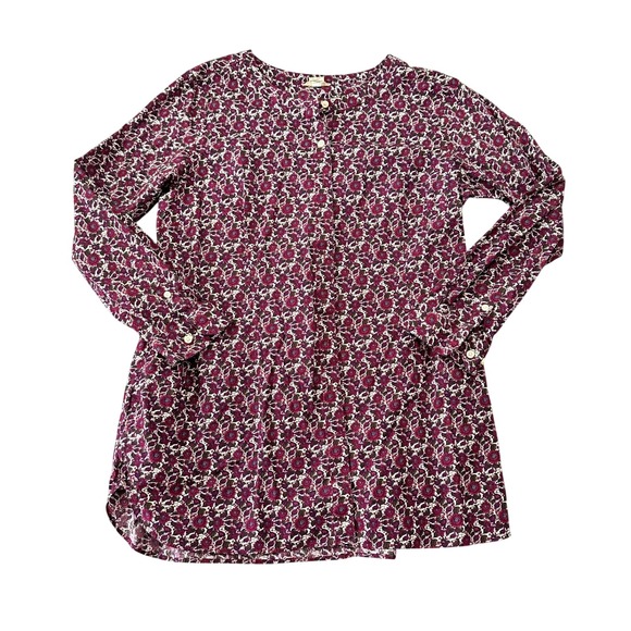 Duluth Trading Co Tops - Duluth Trading Co. Womens XL Floral Button Down Tunic Shirt Burgundy Purple